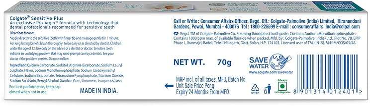 Colgate Toothpaste Sensitive Plus - 70g (Sensitivity) - Image 10