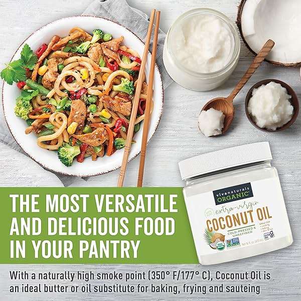 Viva Naturals Organic Coconut Oil, 16 fl oz – Unrefined, Cold-Pressed Extra Virgin Coconut Oil, USDA Organic & Non-GMO, Natural Cooking Oil, Hair Oil & Skin Oil - Image 7