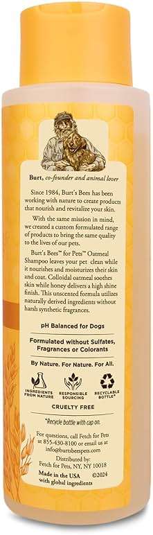 Burt's Bees for Pets Oatmeal Dog Shampoo with Honey, Soothing Formula for Itchy and Sensitive Dog Skin, Colloidal Oat Flour and Honey, pH Balanced, Sulfate-Free, 16 Fl Oz - Image 2