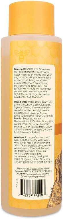 Burt's Bees for Pets Oatmeal Dog Shampoo with Honey, Soothing Formula for Itchy and Sensitive Dog Skin, Colloidal Oat Flour and Honey, pH Balanced, Sulfate-Free, 16 Fl Oz - Image 3