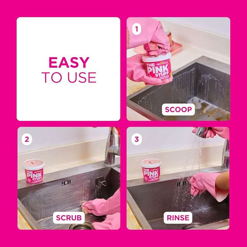 Stardrops The Pink Stuff Cleaning Paste 500g, Multi Purpose Cleaner for Kitchen, Bathroom, Tiles, Glass, Shower, Oven, Sink, Stainless Steel, Removes Grease, Grime & Stains - Image 4