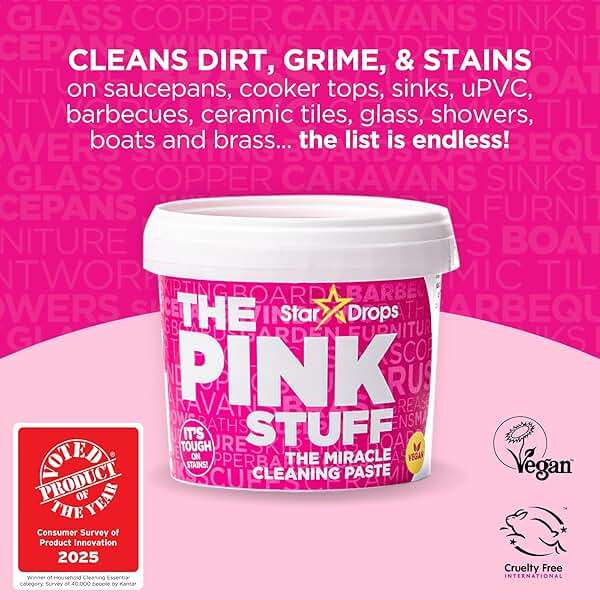 Stardrops The Pink Stuff Cleaning Paste 500g, Multi Purpose Cleaner for Kitchen, Bathroom, Tiles, Glass, Shower, Oven, Sink, Stainless Steel, Removes Grease, Grime & Stains - Image 6