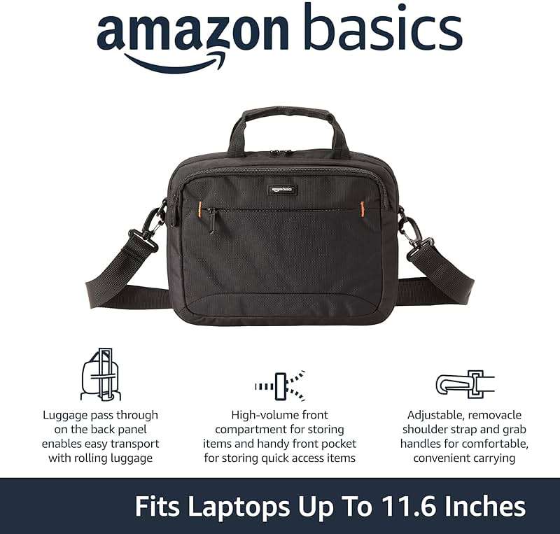 Amazon Basics 15.6 in Laptop Bag with Shoulder Strap and Handle, Large Capacity, Spacious Compartments, Black - Image 2
