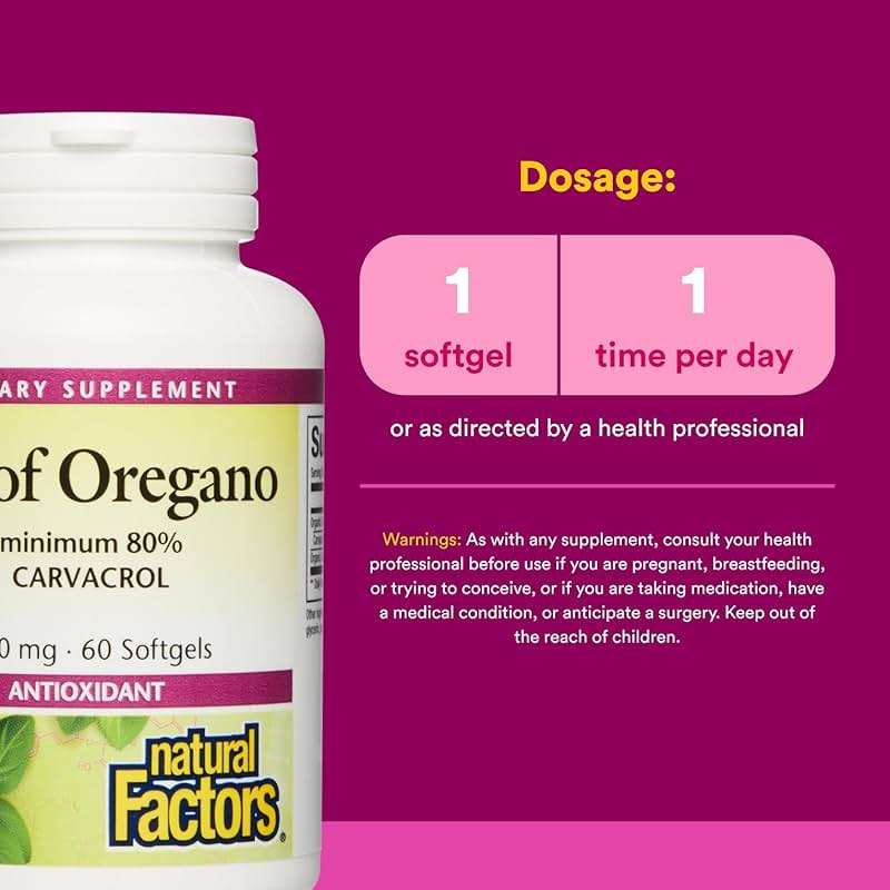 Natural Factors Oil of Oregano - Supports Healthy Immune System Function - Herbal Supplement with Olive Oil & Vitamin E - Non-GMO Antioxidant Support Supplement - 60 Softgels (60 Servings) - Image 3