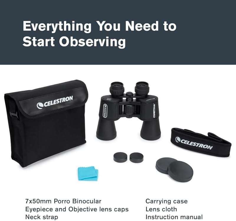 Celestron - Cometron 7x50 Astronomy Binoculars – Entry-Level for Stargazing and Comet Watching – Large 50mm Objective Lenses – Wide 6.6° Field of View – Multi-Coated Optics - Image 7