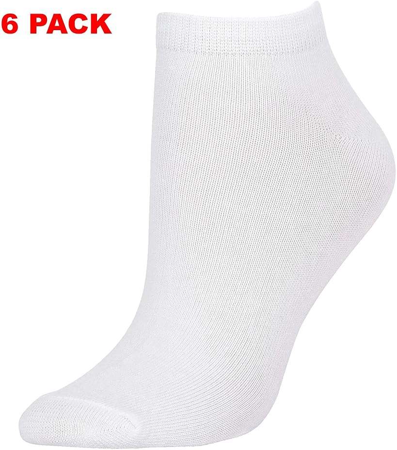 MaMia Women's 6 Pairs of Ankle Socks Low Cut Sport Peds-9-11 (fits shoes 5-10)-White - Image 2