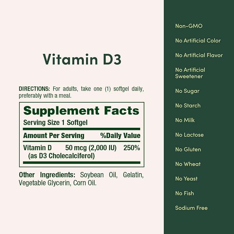 Nature's Bounty Vitamin D3 2000 IU | Supports Immune Health, Calcium Absorption & Bone Strength | Essential for Healthy Bones | Non-GMO, No-Gluten | 350 Softgels, 1 Serving Per Day for Daily Health - Image 5
