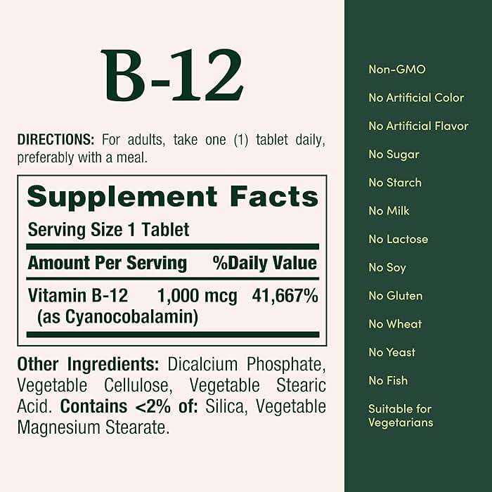 Nature's Bounty Vitamin B12 1000 mcg Supplements, Supports Energy Metabolism, 200 Ct - Image 5