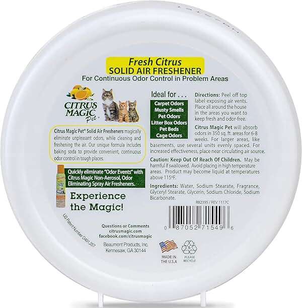 Citrus Magic Pet Odor Absorbing Solid Air Freshener for Home, Air Purifier, Fresh Citrus, Must have Pet Supplies, 8 Oz (Pack of 3) - Image 3