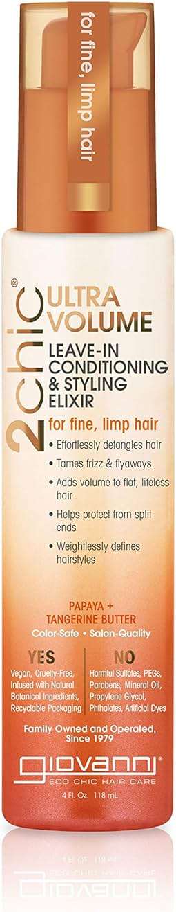 GIOVANNI 2chic Ultra-Volume Leave-In Conditioning & Styling Elixir - Builds Volume, Promotes Weightless Control for Fine/Thin Hair, Volumizing Formula with Papaya & Tangerine Butter, Color Safe - 4 oz - Image 1