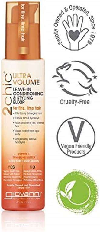 GIOVANNI 2chic Ultra-Volume Leave-In Conditioning & Styling Elixir - Builds Volume, Promotes Weightless Control for Fine/Thin Hair, Volumizing Formula with Papaya & Tangerine Butter, Color Safe - 4 oz - Image 3