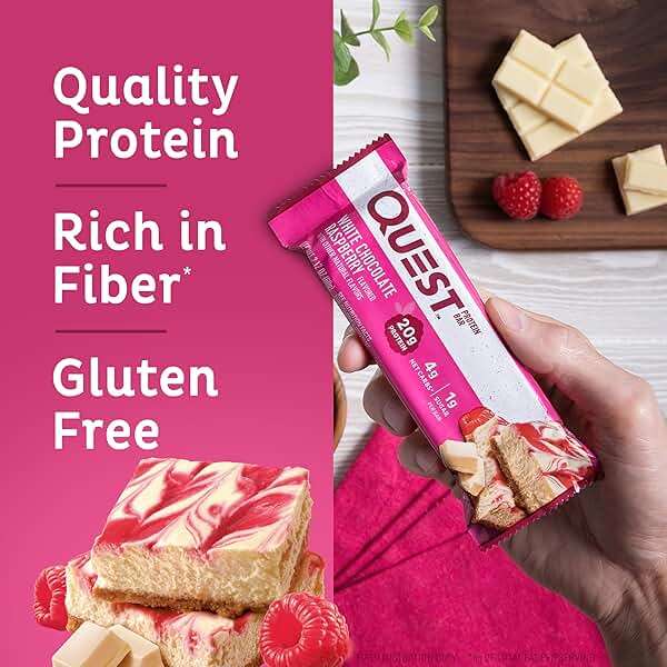 Quest Nutrition White Chocolate Raspberry Protein Bars, 20g Protein, 1g Sugar, 5g Net Carb, High Fiber, Gluten Free, Keto Friendly, 12 Count - Image 3