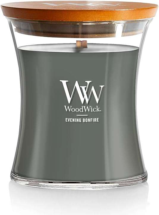 WoodWick Evening Bonfire Holiday Candle Gifts for Women and Men, 9.7 oz Medium Hourglass Candle with Crackling Wick - Image 1