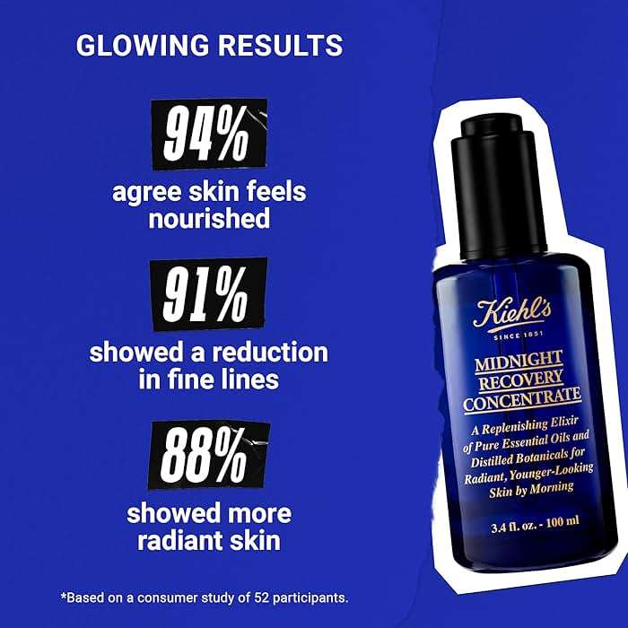 Kiehl's Midnight Recovery Concentrate Moisturizing Face Oil, Lightweight Facial Serum, Restores Skin Radiance Overnight, Reduces Fine Lines, Refines Skin Texture, 99.4% Naturally Derived - 3.4 fl oz - Image 4