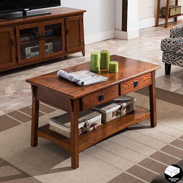 Leick Home 10055-RS Mission Coffee Table for Living Room, Two Drawers and Shelf, Made with Solid Wood, Russet Finish - Image 11