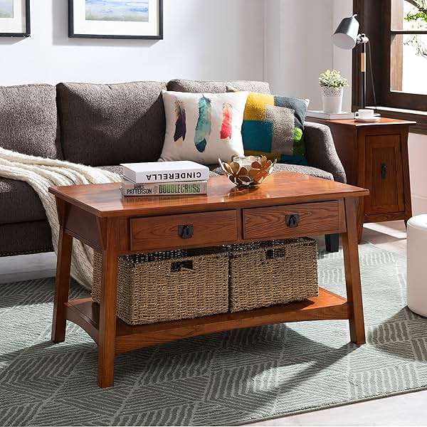 Leick Home 10055-RS Mission Coffee Table for Living Room, Two Drawers and Shelf, Made with Solid Wood, Russet Finish - Image 12