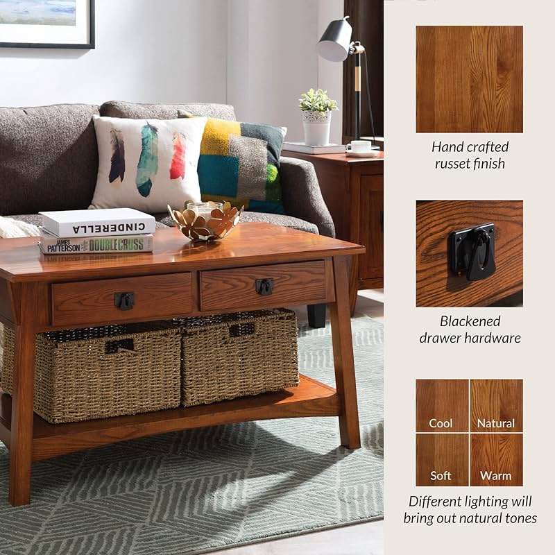 Leick Home 10055-RS Mission Coffee Table for Living Room, Two Drawers and Shelf, Made with Solid Wood, Russet Finish - Image 8