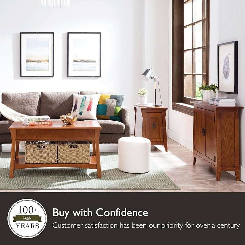 Leick Home 10055-RS Mission Coffee Table for Living Room, Two Drawers and Shelf, Made with Solid Wood, Russet Finish - Image 9
