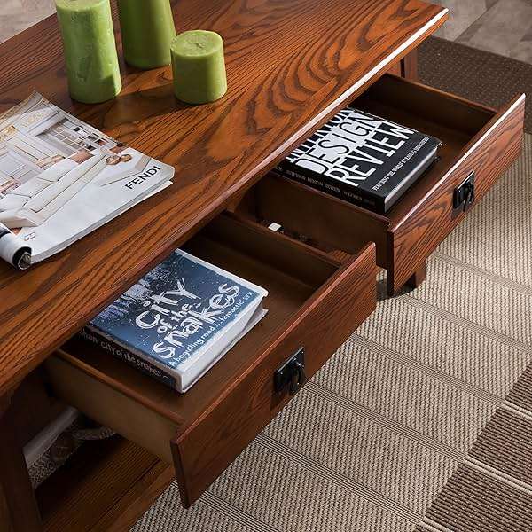 Leick Home 10055-RS Mission Coffee Table for Living Room, Two Drawers and Shelf, Made with Solid Wood, Russet Finish - Image 10