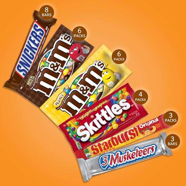 M&M'S, SNICKERS, 3 MUSKETEERS, SKITTLES & STARBURST Variety Pack Full Size Bulk Candy Assortment, 56.11 oz, 30 Bars - Image 2