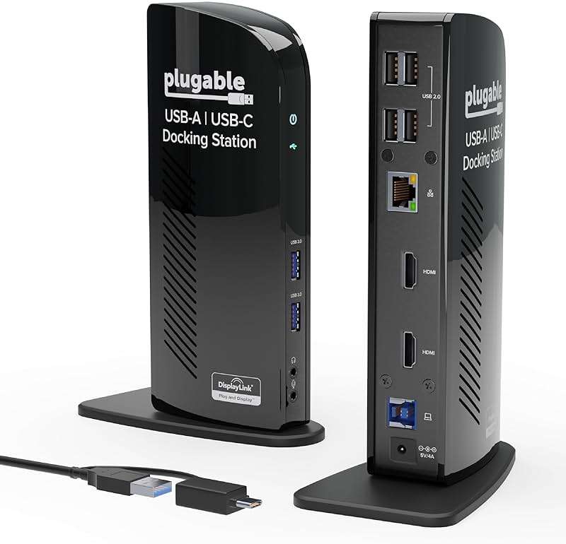 Plugable Universal Laptop Docking Station Dual HDMI Monitor for Windows and Mac (Driver Required), USB 3.0 or USB-C, 2X HDMI, Gigabit Ethernet, Audio, 6 USB Ports (UD-3900) - Image 1