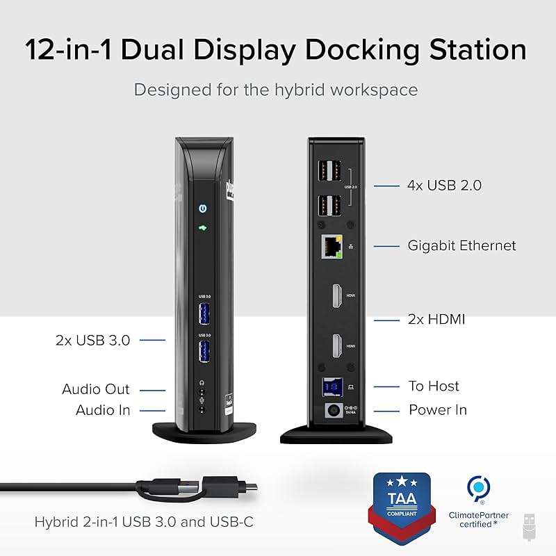 Plugable Universal Laptop Docking Station Dual HDMI Monitor for Windows and Mac (Driver Required), USB 3.0 or USB-C, 2X HDMI, Gigabit Ethernet, Audio, 6 USB Ports (UD-3900) - Image 2