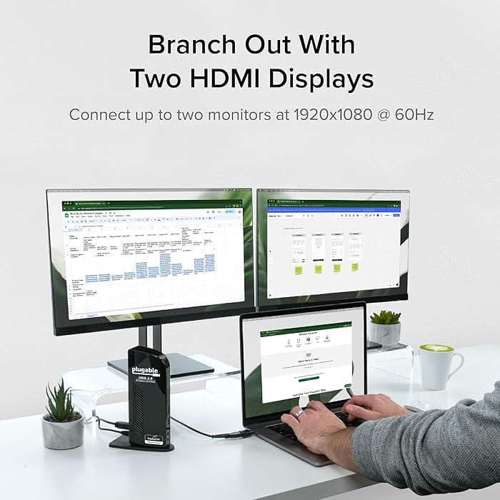 Plugable Universal Laptop Docking Station Dual HDMI Monitor for Windows and Mac (Driver Required), USB 3.0 or USB-C, 2X HDMI, Gigabit Ethernet, Audio, 6 USB Ports (UD-3900) - Image 3