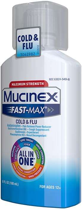 Mucinex Fast-Max Cold and Flu Medicine All-in-One Maximum Strength Liquid for Chest Congestion, Cough, Sore Throat, Nasal Decongestant, 6 fl oz (Packaging May Vary) - Image 11