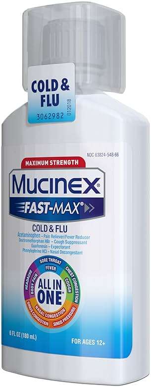 Mucinex Fast-Max Cold and Flu Medicine All-in-One Maximum Strength Liquid for Chest Congestion, Cough, Sore Throat, Nasal Decongestant, 6 fl oz (Packaging May Vary) - Image 16