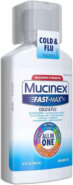 Mucinex Fast-Max Cold and Flu Medicine All-in-One Maximum Strength Liquid for Chest Congestion, Cough, Sore Throat, Nasal Decongestant, 6 fl oz (Packaging May Vary) - Image 17