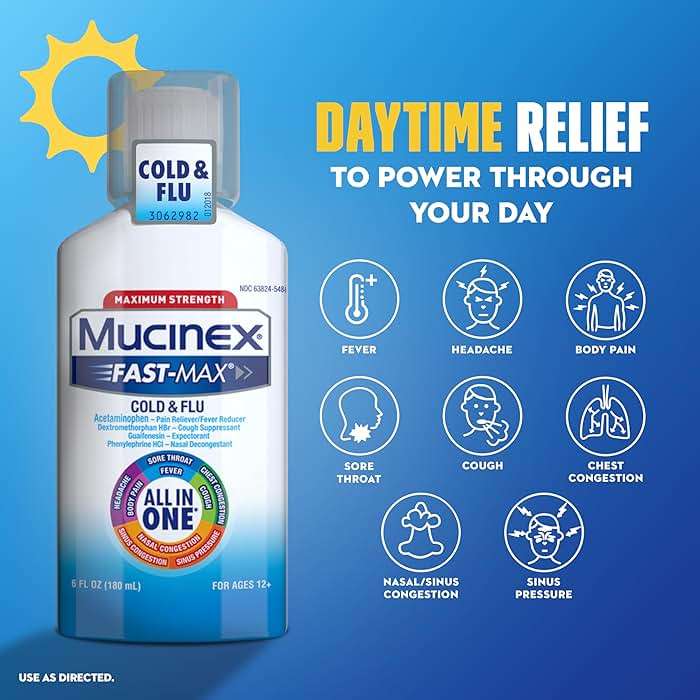 Mucinex Fast-Max Cold and Flu Medicine All-in-One Maximum Strength Liquid for Chest Congestion, Cough, Sore Throat, Nasal Decongestant, 6 fl oz (Packaging May Vary) - Image 5