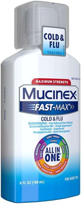 Mucinex Fast-Max Cold and Flu Medicine All-in-One Maximum Strength Liquid for Chest Congestion, Cough, Sore Throat, Nasal Decongestant, 6 fl oz (Packaging May Vary) - Image 9
