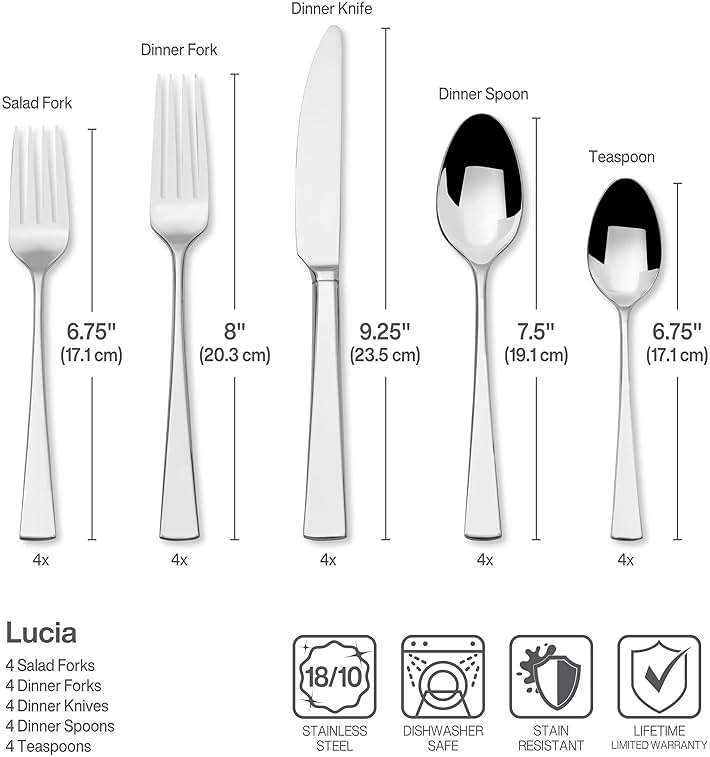 Mikasa Lucia 20-Piece Flatware Set, Service for 4, 18/10 Stainless Steel Silverware Set with Dinner Forks, Salad Forks, Knives, Spoons and Teaspoons, Dishwasher Safe - Image 3