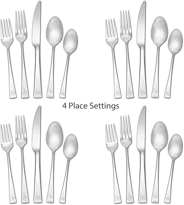 Mikasa Lucia 20-Piece Flatware Set, Service for 4, 18/10 Stainless Steel Silverware Set with Dinner Forks, Salad Forks, Knives, Spoons and Teaspoons, Dishwasher Safe - Image 7