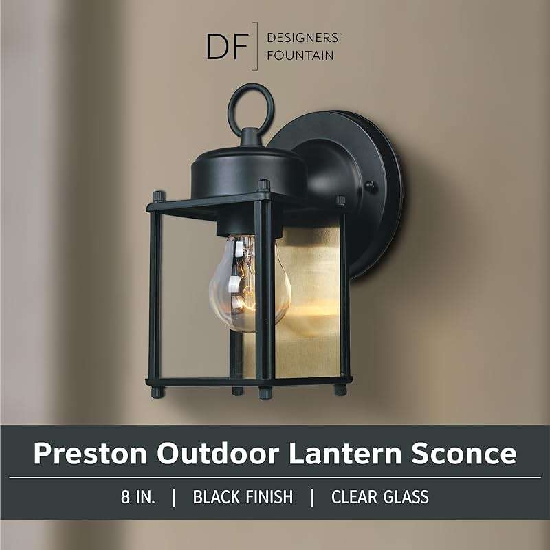 DESIGNERS FOUNTAIN Preston Outdoor Light Fixture, 8 Inch Exterior Wall Lantern Sconce for Front Door, Patio and Porch, Black, 1161-BK - Image 3