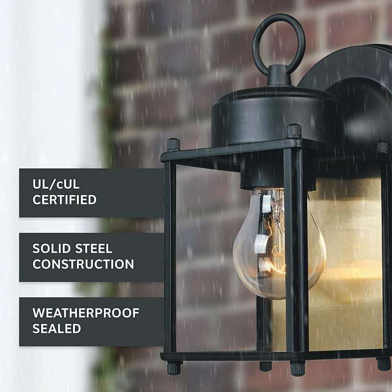 DESIGNERS FOUNTAIN Preston Outdoor Light Fixture, 8 Inch Exterior Wall Lantern Sconce for Front Door, Patio and Porch, Black, 1161-BK - Image 4