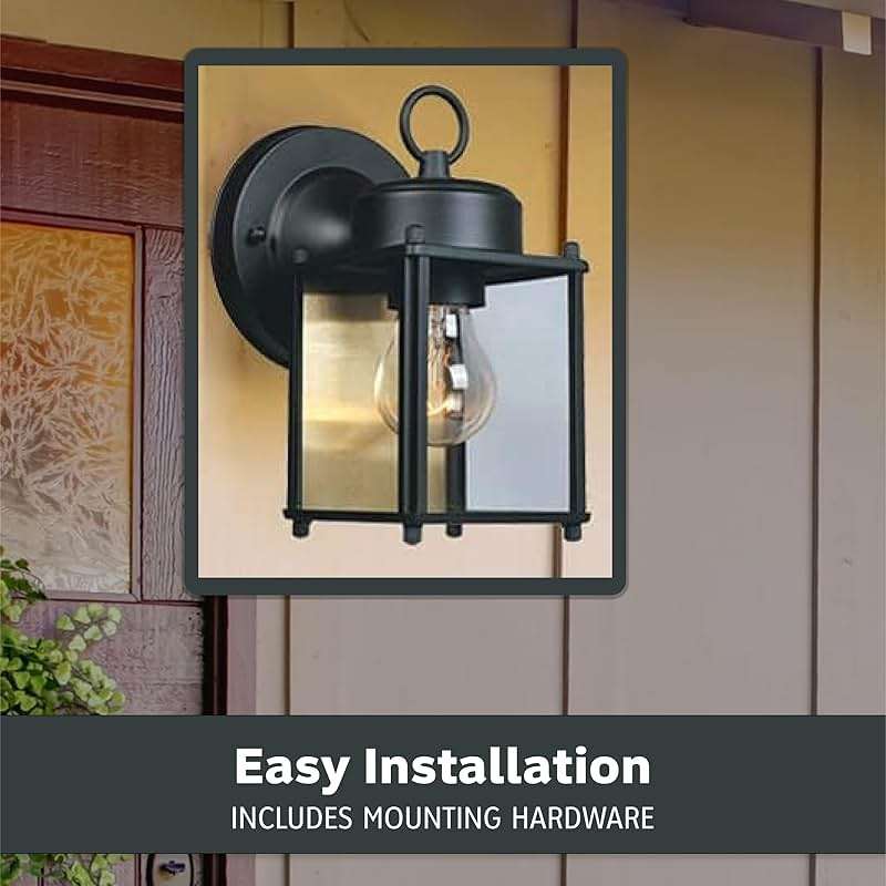 DESIGNERS FOUNTAIN Preston Outdoor Light Fixture, 8 Inch Exterior Wall Lantern Sconce for Front Door, Patio and Porch, Black, 1161-BK - Image 5
