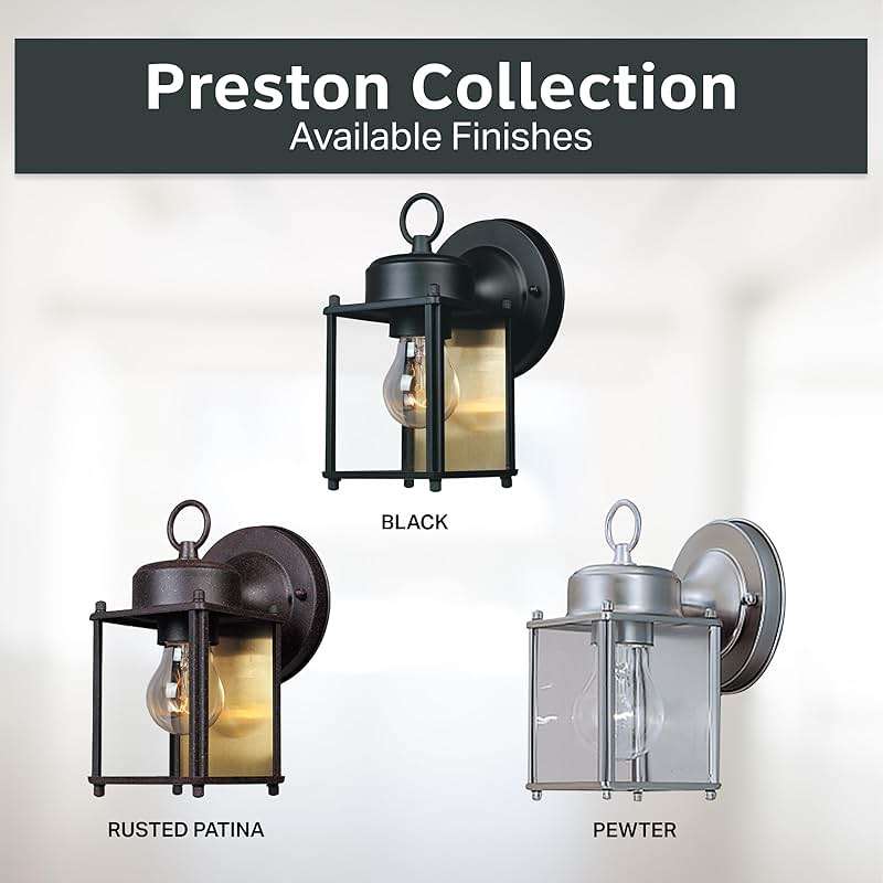 DESIGNERS FOUNTAIN Preston Outdoor Light Fixture, 8 Inch Exterior Wall Lantern Sconce for Front Door, Patio and Porch, Black, 1161-BK - Image 6
