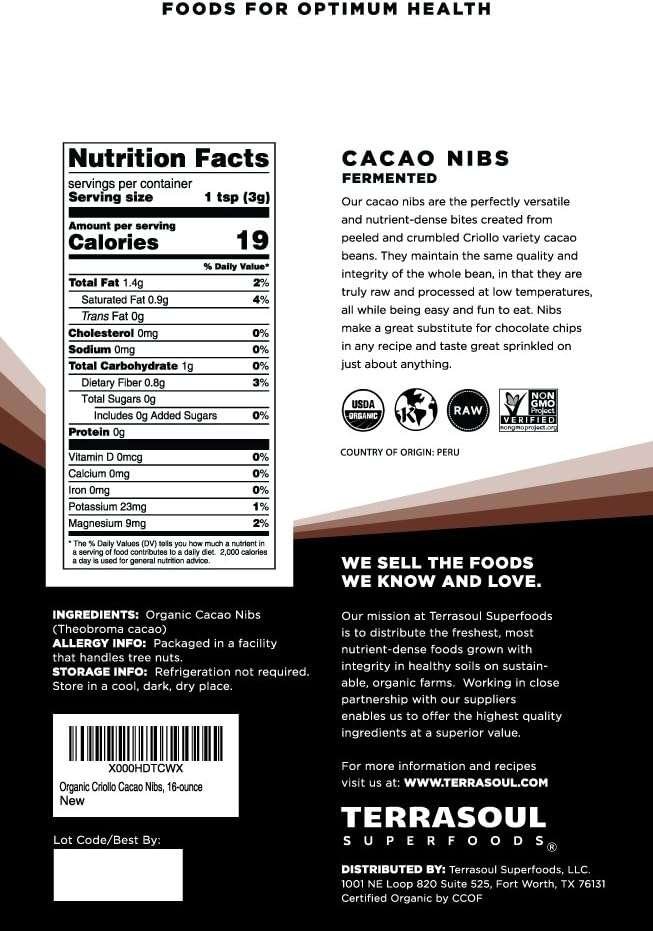 Terrasoul Superfoods Raw Organic Cacao Nibs, 16 Oz, Superfood Crunch for Smoothie Bowls, Nut Butter Spreads, Oatmeal and DIY Chocolate Creations - Image 2