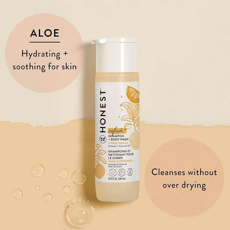 The Honest Company 2-in-1 Cleansing Shampoo Body Wash, Gentle for Baby, Naturally Derived, Tear-free, Hypoallergenic, Citrus Vanilla Refresh, 10 fl oz - Image 2