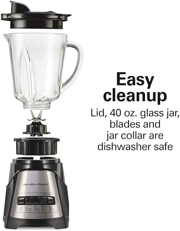 Hamilton Beach Power Elite Wave Action Blender For Smoothies, 40 Oz Glass Jar, 12 Functions Including Puree, Crush Ice, 700 Watts - Black (58148A) - Image 5