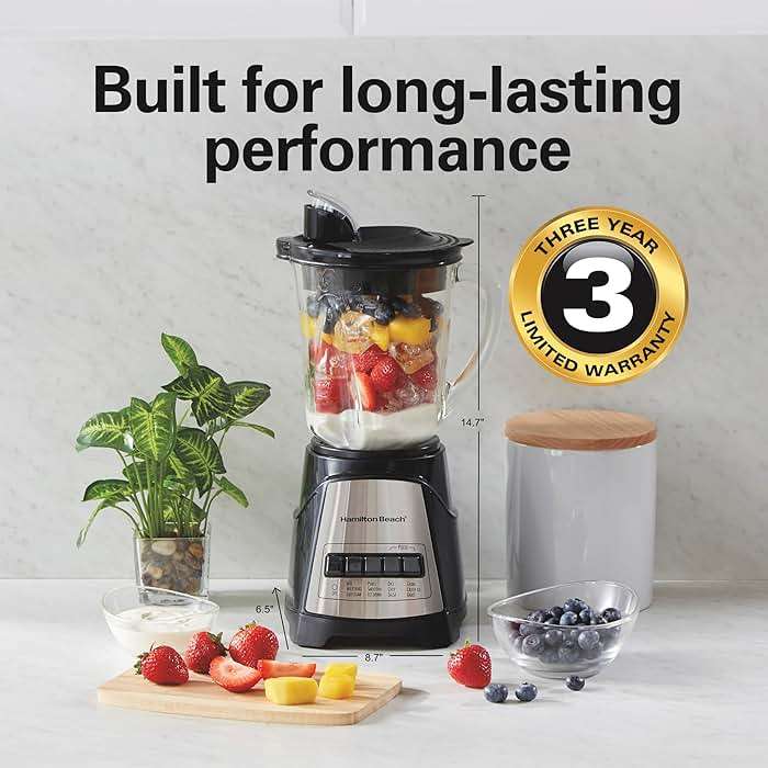 Hamilton Beach Power Elite Wave Action Blender For Smoothies, 40 Oz Glass Jar, 12 Functions Including Puree, Crush Ice, 700 Watts - Black (58148A) - Image 7