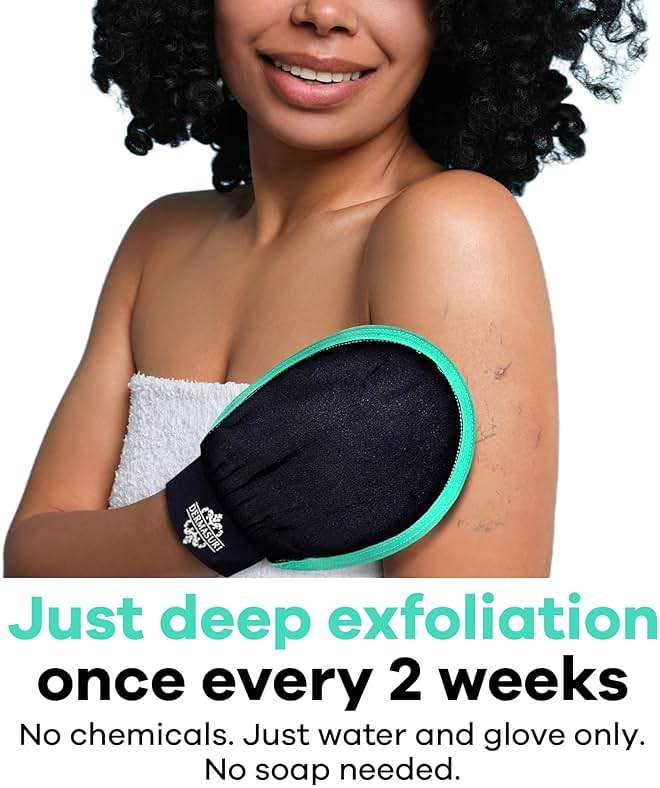 Dermasuri - Deep Exfoliating Glove - Korean Exfoliating Mitt & Body Scrubber - Keratosis Pilaris Treatment Scrub - Self Tanner Mitt & Ingrown Hair Exfoliator - Shower Gloves for Women & Men - (1 Pack) - Image 7