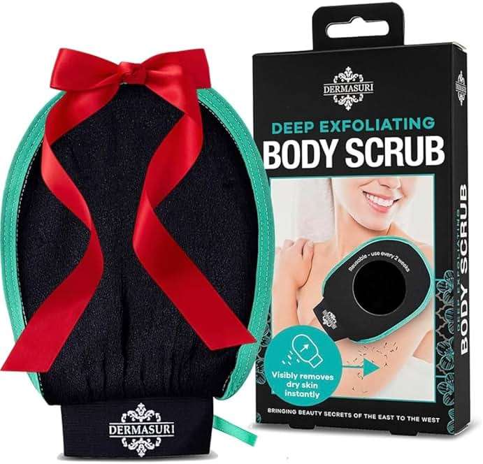Dermasuri - Deep Exfoliating Glove - Korean Exfoliating Mitt & Body Scrubber - Keratosis Pilaris Treatment Scrub - Self Tanner Mitt & Ingrown Hair Exfoliator - Shower Gloves for Women & Men - (1 Pack) - Image 8