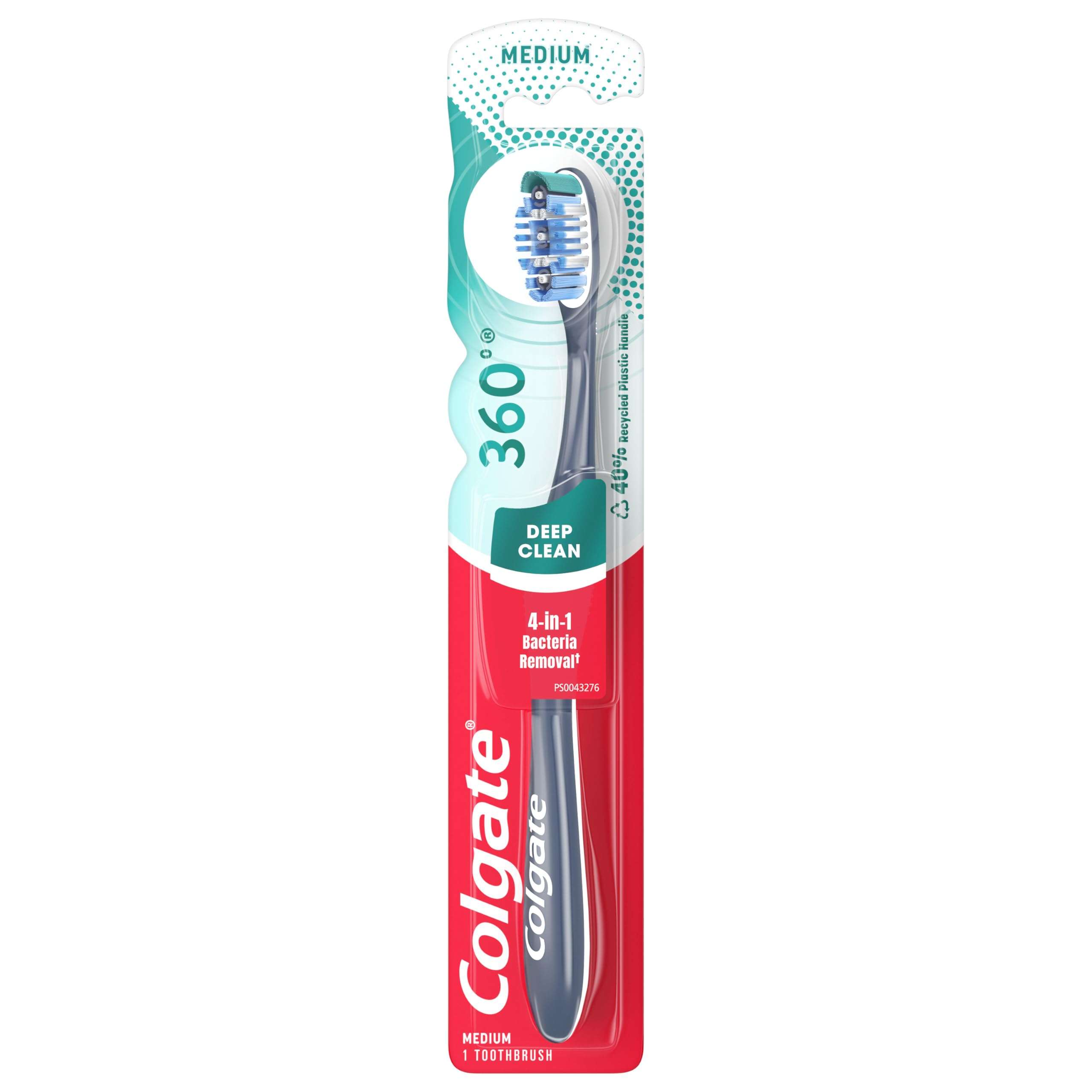 Colgate 360 Toothbrush with Tongue and Cheek Cleaner, Medium Toothbrush, 1 Pack - Image 1