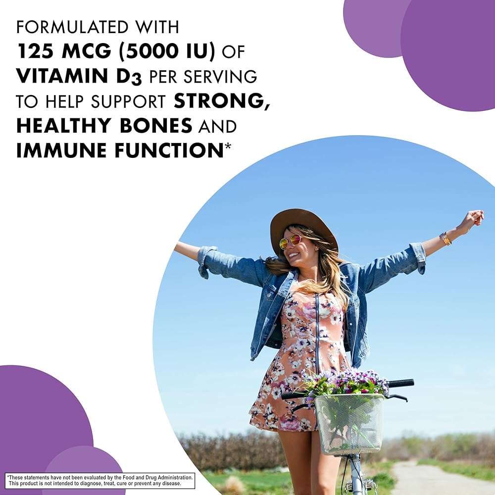 Bluebonnet Nutrition Earth Sweet Vitamin D3 5000 IU Chewable Tablets, Aids in Muscle & Skeletal Growth, Non GMO, Gluten & Soy & Milk Free, Kosher, Raspberry, White, 90 Count - Image 4