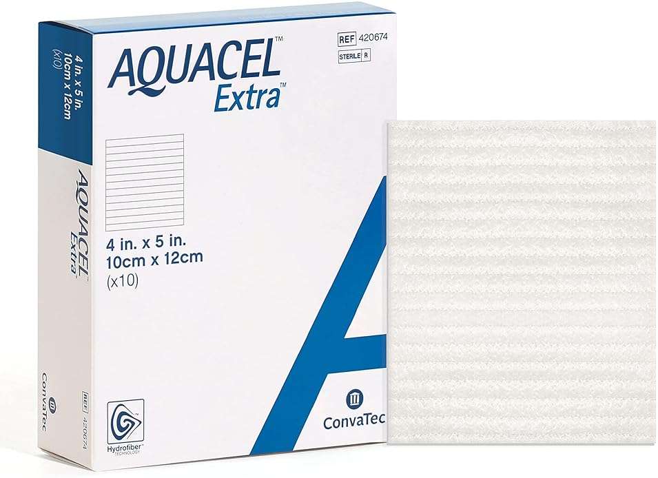 ConvaTec AQUACEL Extra 4"x5" Hydrofiber Absorbant Dressing for Moderate to Highly Exuding Wounds, Non-Woven Two-Dimensional Strengthening Fibers, Rectangle, 10ct Box - Image 1