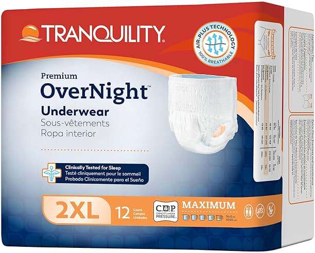 Tranquility Premium OverNight Disposable Absorbent Underwear (48 Count) - 2XL, 62-80 in. Waist - Maximum Absorbency, All-Night Sleep, Breathable Comfort, 48 Adult Diapers - Image 1