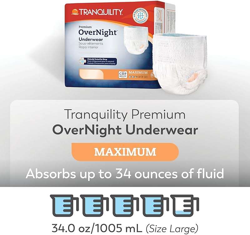 Tranquility Premium OverNight Disposable Absorbent Underwear (48 Count) - 2XL, 62-80 in. Waist - Maximum Absorbency, All-Night Sleep, Breathable Comfort, 48 Adult Diapers - Image 5