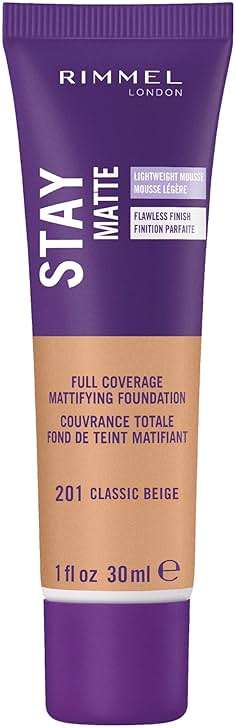 Rimmel London Stay Matte Liquid Mousse - 201 Classic Beige - Foundation, Lightweight, Shine Control, Oil-Free, 1oz - Image 1